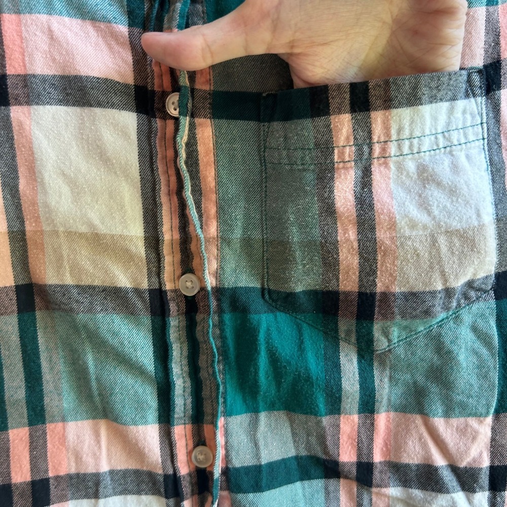 J.Crew Button Down Shirt Women 0 Green Pink Plaid Classic Fit Long Sleeve Cotton - Picture 4 of 8